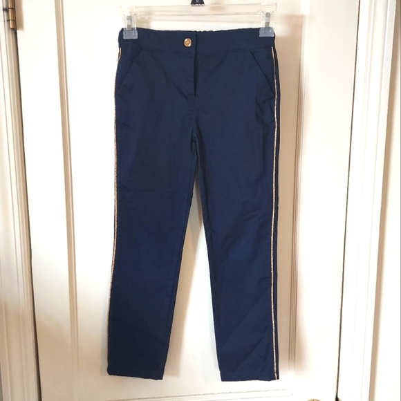 Janie & Jack Navy Dress Pants with Gold Tuxedo Stripe - Picture 1 of 8